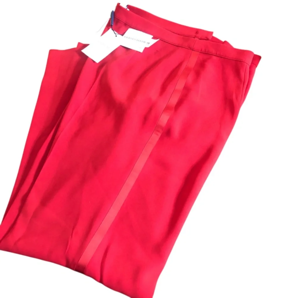 Marina Rinaldi Women's Red Tuxedo Stripe Trousers Pants Size 18 Made in Italy